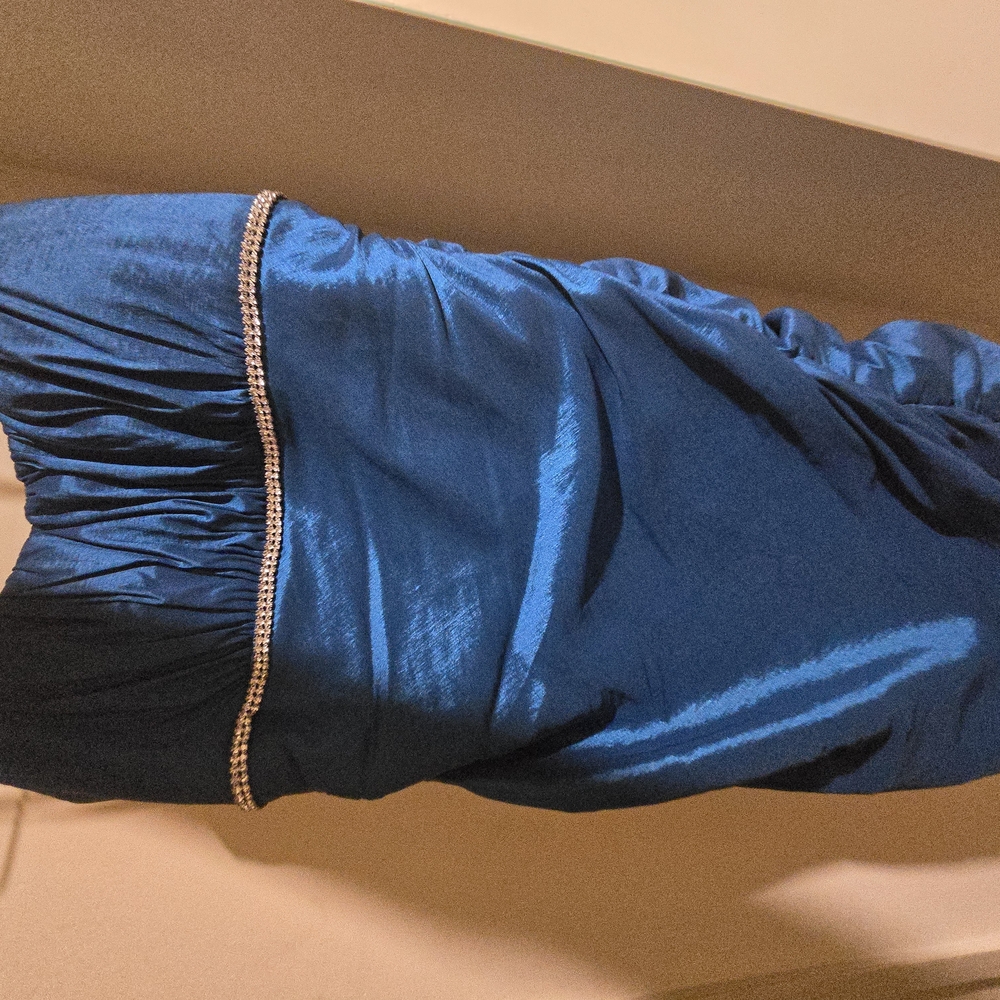 Blue One Shoulder Ruched Bodycon Mini Dress - Picture 2 of 5